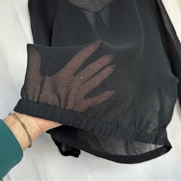 3/$20 💥 WHBM Sheer Black Blouse Embroidered V-Neck w/ Tassels - Picture 8 of 17